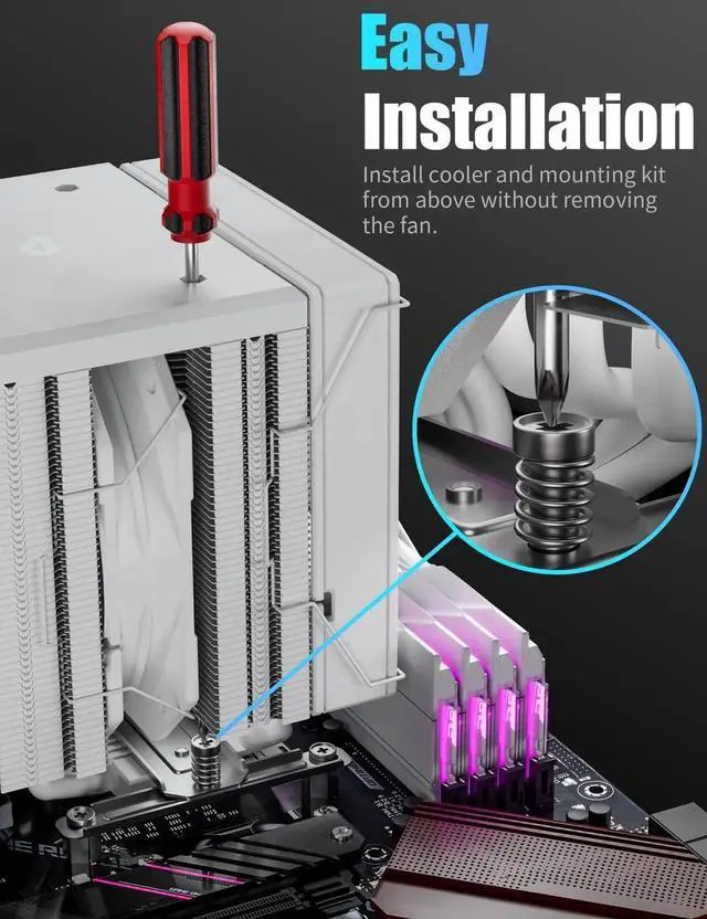 Alt view image 2 of 5 - upHere CPU Cooler Air, Dual Tower CPU Cooler with 120mm PWM Fan, 6 Heat Pipes CPU Air Cooler for AM5/AM4/AM3, Cooler for PC Compatible with Intel LGA 1700/1150/2011/2066/1151/1155/1156(White)