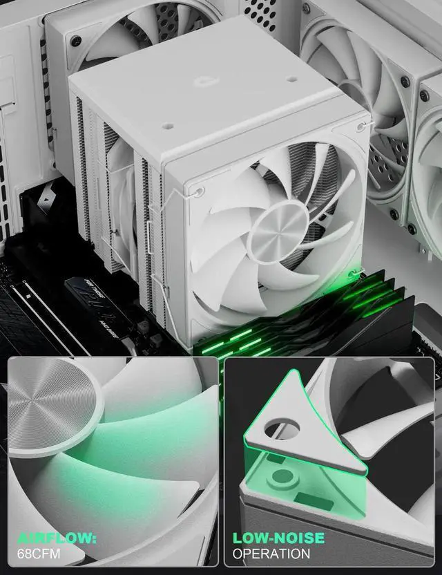 Alt view image 5 of 5 - upHere CPU Cooler Air, Dual Tower CPU Cooler with 120mm PWM Fan, 6 Heat Pipes CPU Air Cooler for AM5/AM4/AM3, Cooler for PC Compatible with Intel LGA 1700/1150/2011/2066/1151/1155/1156(White)