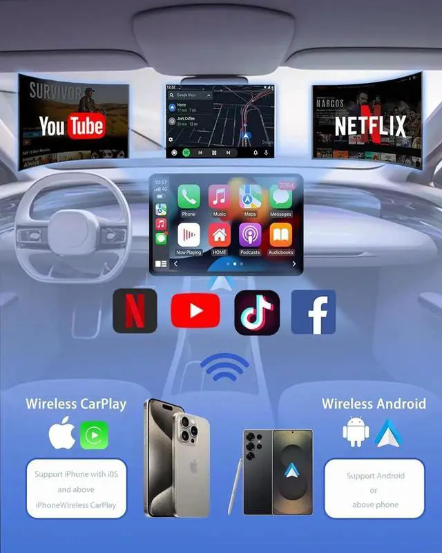 Alt view image 6 of 7 - Wireless Carplay Adapter 2025 Ai Box for iPhone & Android Auto with Netflix YouTube Supports TF card Dongle Plug and Play Easy Setup Carplay Video entertainment box for iOS 10+ and cars after 2015 Car