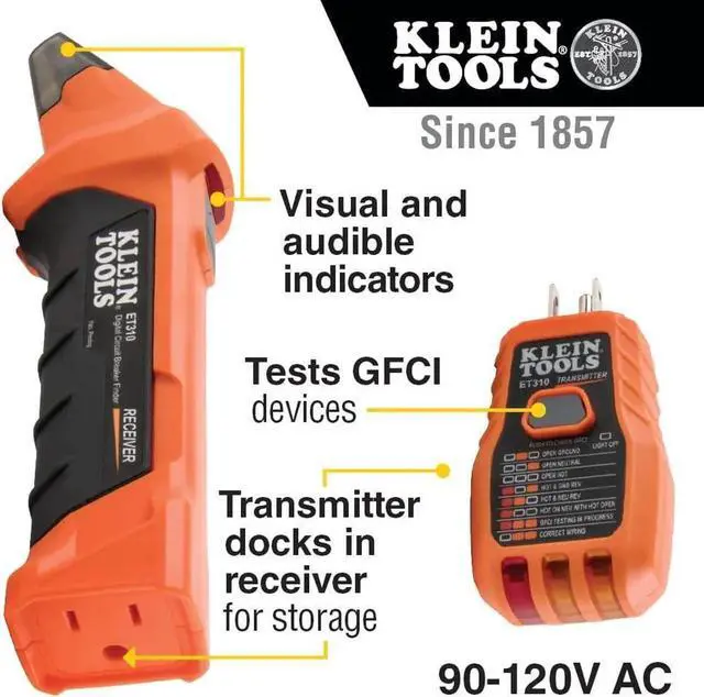 Alt view image 6 of 7 - ET310 AC Circuit Breaker Finder, Electric Tester and Voltage Tester with Integrated GFCI Outlet Tester