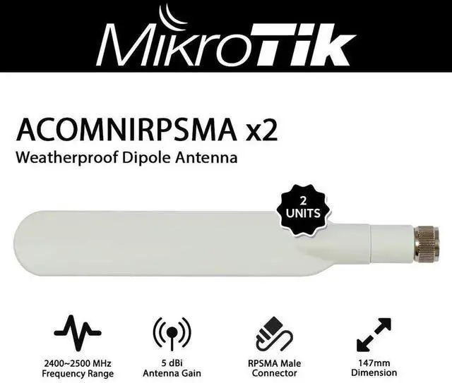 Alt view image 2 of 2 - Mikrotik ACOMNIRPSMA (2 UNITS) 2.4Ghz 5dBi Dipole antennas with RPSMA connectors