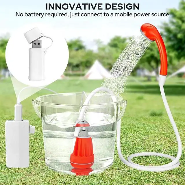 Alt view image 7 of 7 - KEDSUM Portable Shower for Camping, 4400mAh Electric Portable Camping Shower with USB C Adapter, Outdoor Camp Pump with LED Camping Light, Multiple Power Supply Methods, for Hiking, Travel, Car, Pet