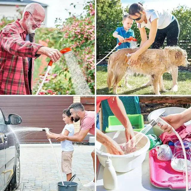 Alt view image 2 of 7 - KEDSUM Portable Shower for Camping, 4400mAh Electric Portable Camping Shower with USB C Adapter, Outdoor Camp Pump with LED Camping Light, Multiple Power Supply Methods, for Hiking, Travel, Car, Pet