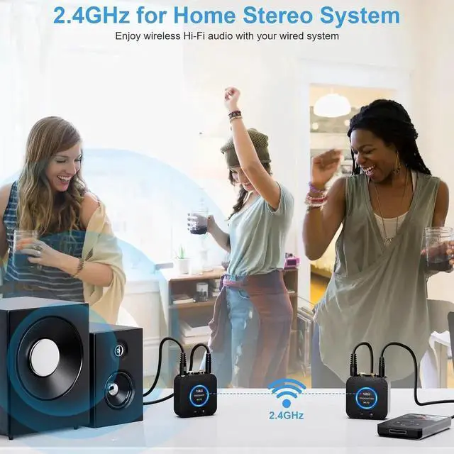 Alt view image 3 of 7 - 2.4GHz Wireless Audio Transmitter Receiver Set for TV, 260Ft/80M Long Range 25ms Low Latency with AUX RCA in/Out,Wireless Audio Adapter for TV PC Powered Speaker Amplifier Soundbar