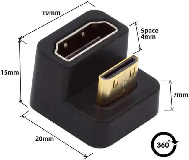 Alt view image 2 of 7 - JVFYI 360 Degree Up Opposite U Shape Back Angled Mini HDMI 1.4 Male to HDMI Female Extension Adapter Converter