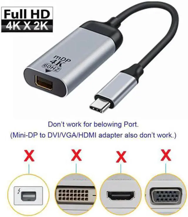 Alt view image 6 of 7 - JVFYI UC-006-MDP USB-C Type C to Mini DP Displayport Cable Adapter 4K 2K 60hz for TabletPhoneLaptop