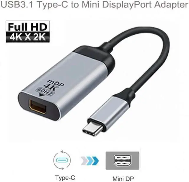 Alt view image 4 of 7 - JVFYI UC-006-MDP USB-C Type C to Mini DP Displayport Cable Adapter 4K 2K 60hz for TabletPhoneLaptop