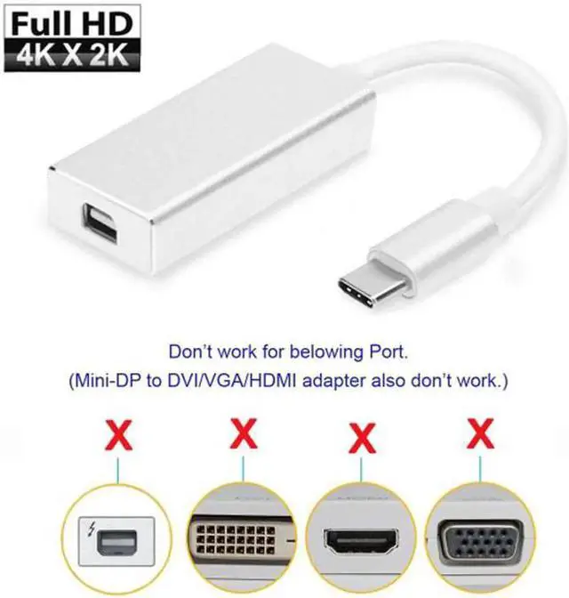 Alt view image 5 of 7 - JVFYI UC-083 USB-C USB 3.1 Type C to Mini DisplayPort DP 1080p HDTV Adapter Cable with Silver Case for Laptop Macbook