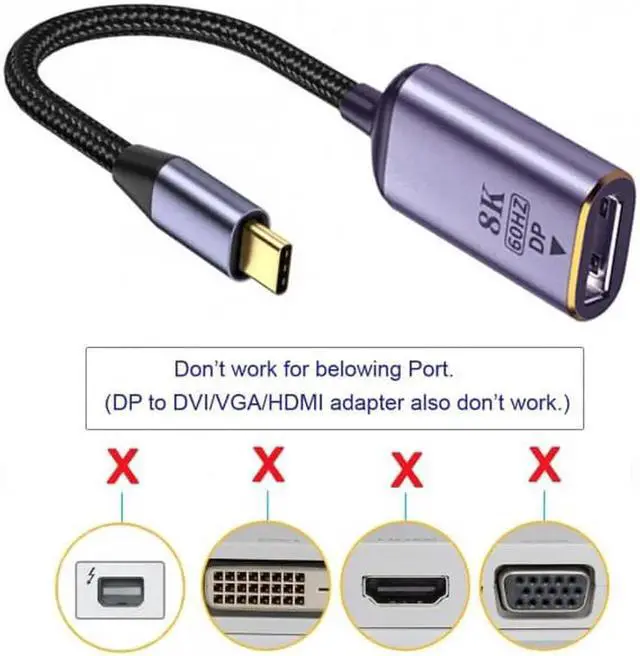 Alt view image 5 of 7 - JVFYI USB4 USB-C Type-C Source to Displayport DP Female Cable Display 8K 60HZ UHD 4K Monitor Displays