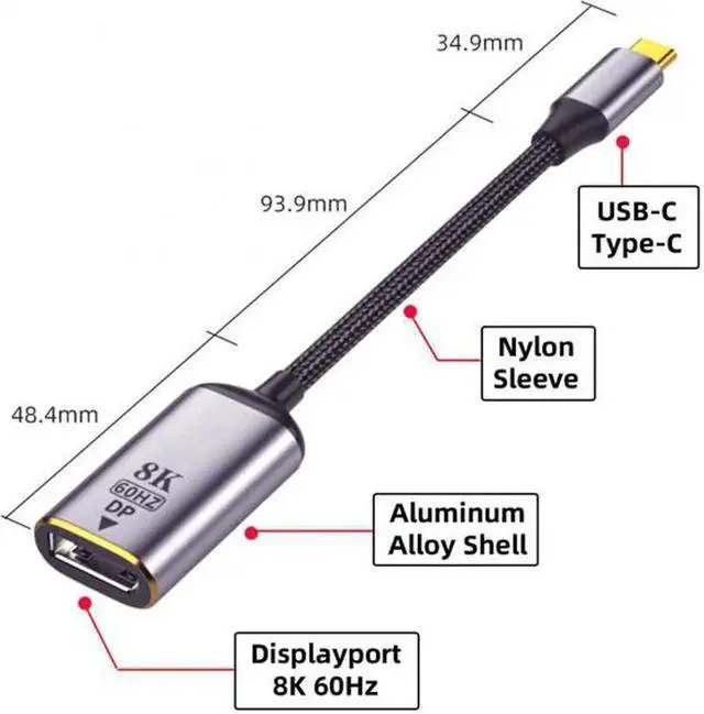 Alt view image 6 of 7 - JVFYI USB4 USB-C Type-C Source to Displayport DP Female Cable Display 8K 60HZ UHD 4K Monitor Displays