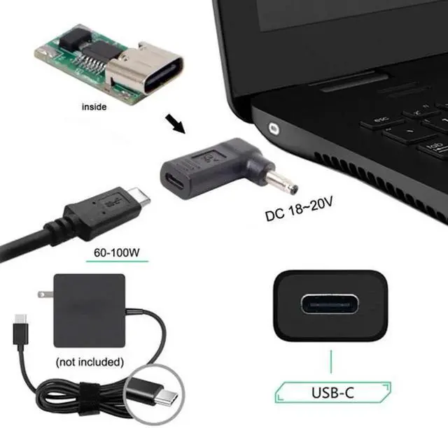 Alt view image 3 of 3 - JVFYI UC-112-4817HP USB 3.1 Type C USB-C to DC 19V 4.8*1.7mm Adapter PD Emulator Trigger 90 Degree Angled for HP Laptop