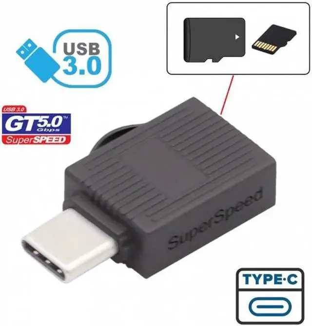 Alt view image 2 of 6 - JVFYI UC-137 5Gbps USB 3.0 Type C USB-C to Micro SD SDXC TF Card Reader Adapter for Laptop Tablet Phone