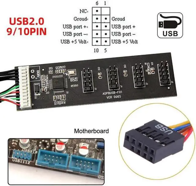Alt view image 6 of 7 - JVFYI U2-053 USB 2.0 9pin 10pin Header 1 to 4 Female Splitter Extension Cable HUB with IDE 5V Power Connector Adapter Port Multilier