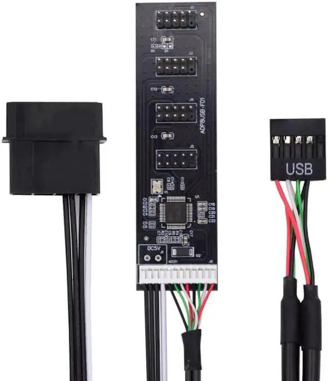 Alt view image 5 of 7 - JVFYI U2-053 USB 2.0 9pin 10pin Header 1 to 4 Female Splitter Extension Cable HUB with IDE 5V Power Connector Adapter Port Multilier