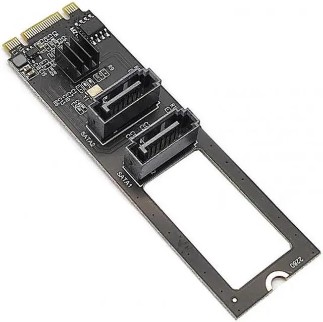 Alt view image 2 of 7 - JVFYI NGFF Key B+M PCI Express to SATA 3.0 6Gbps Dual Ports Vertical Adapter Converter Hard Drive Extension Card JMB582 2280