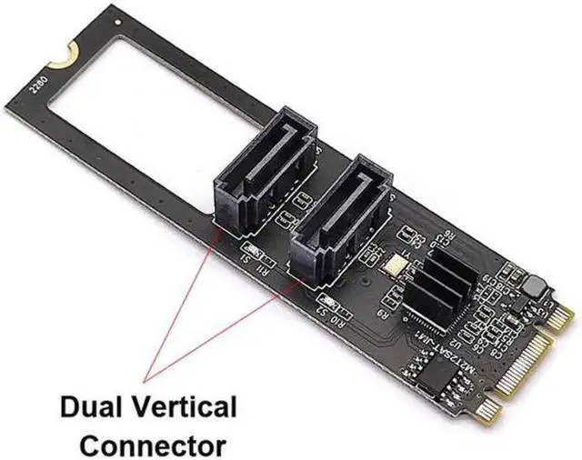 Alt view image 6 of 7 - JVFYI NGFF Key B+M PCI Express to SATA 3.0 6Gbps Dual Ports Vertical Adapter Converter Hard Drive Extension Card JMB582 2280