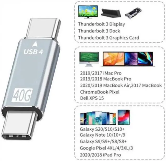 Alt view image 2 of 7 - JVFYI UC-026-MM 40Gbps USB4 Type C Male to Male Straight Connector 100W Power Data 8K Video Adapter for Laptop Phone