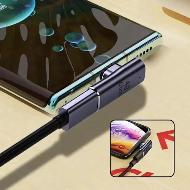 Alt view image 7 of 7 - JVFYI UC-026-LP 40Gbps USB4 Type C Male to Female Low Profile Right Angled 100W Power Data 8K Video Adapter for Laptop Phone