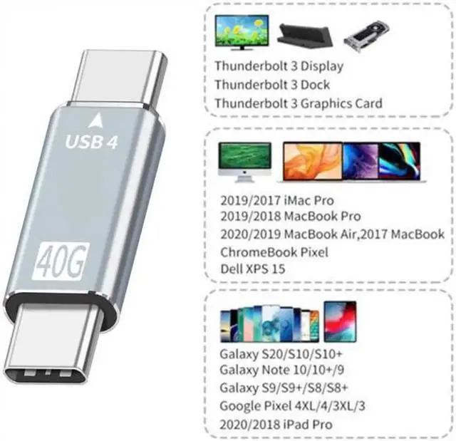 Alt view image 2 of 7 - JVFYI 40Gbps USB4 Type C Male to Male Straight Connector 100W Power Data 8K Video Adapter for Laptop Phone