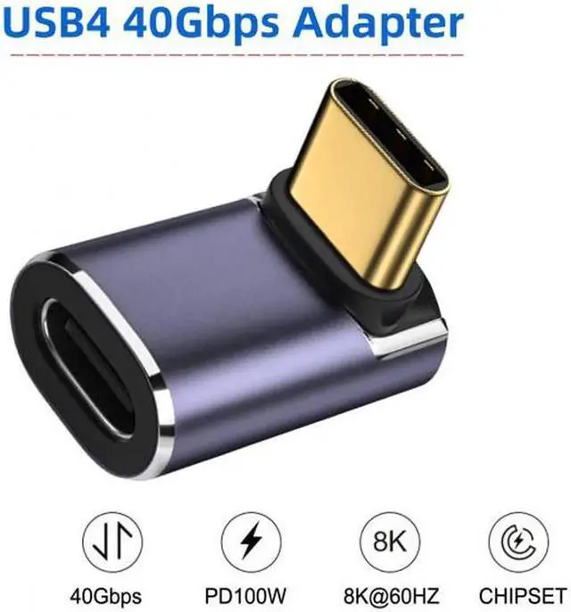 Alt view image 3 of 7 - JVFYI 40Gbps USB4 Type C Male to Female 90 Degree Up Down Angled 100W Power Data 8K Video Adapter for Laptop Phone