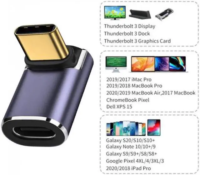 Alt view image 2 of 7 - JVFYI 40Gbps USB4 Type C Male to Female 90 Degree Up Down Angled 100W Power Data 8K Video Adapter for Laptop Phone