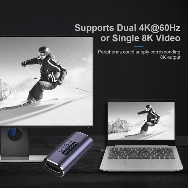 Alt view image 6 of 7 - JVFYI UC-026-FF 40Gbps USB4 Type C Female to Female 100W Power Data 8K Video Adapter Extender for Laptop Phone