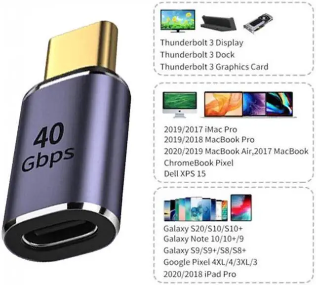 Alt view image 2 of 7 - JVFYI 40Gbps USB4 Type C Male to Female Straight Connector 100W Power Data 8K Video Adapter for Laptop Phone