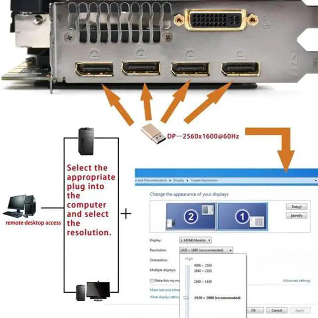 Alt view image 6 of 7 - JVFYI DP-062 CY DP Virtual Display Adapter Displayport Dummy Plug Headless Ghost Emulator 2560x1600p@60Hz