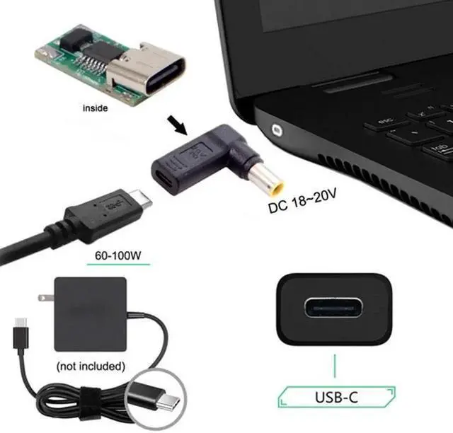 Alt view image 4 of 4 - JVFYI UC-112-7954MM USB 3.1 Type C USB-C to DC 20V 7.9*5.4mm Adapter PD Emulator Trigger 90 Degree Angled