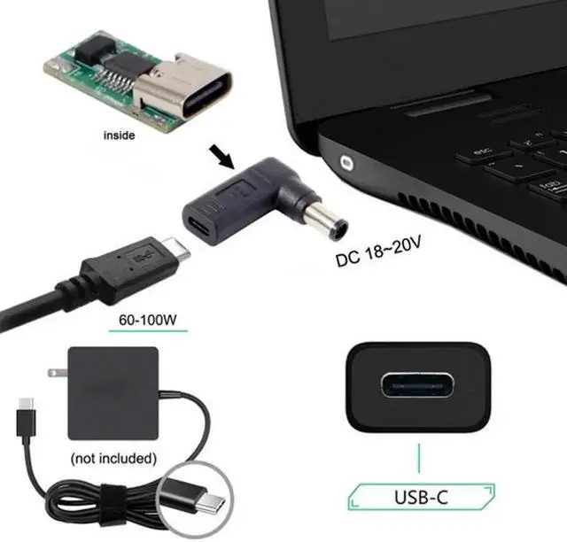 Alt view image 5 of 5 - JVFYI UC-112-7450HP USB 3.1 Type C USB-C to DC 7.4*5.0mm HP Adapter PD Emulator Trigger 90 Degree Angled