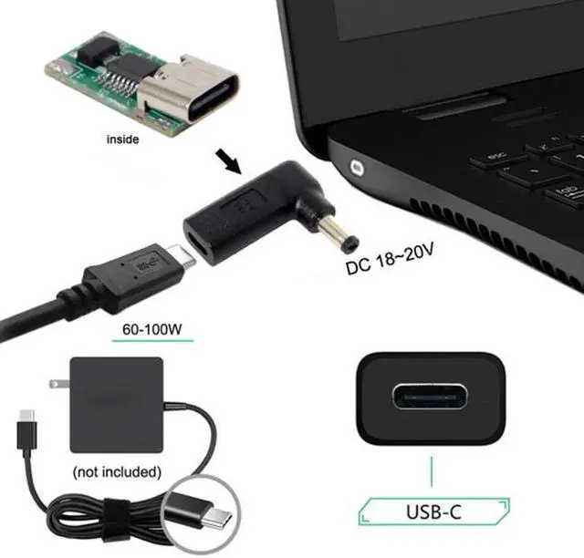 Alt view image 4 of 4 - JVFYI UC-112-5521MM USB 3.1 Type C USB-C to DC 20V 5.5 2.1mm Adapter PD Emulator Trigger 90 Degree Angled