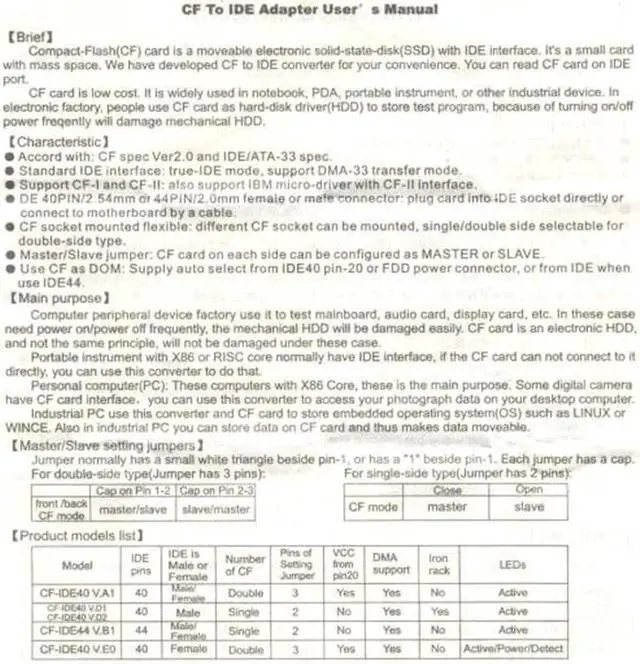 Alt view image 6 of 7 - JVFYI EP-035 CF Compact Flash Memory Card to 50pin 1.8 Inch IDE Hard Drive SSD Converter Adapter