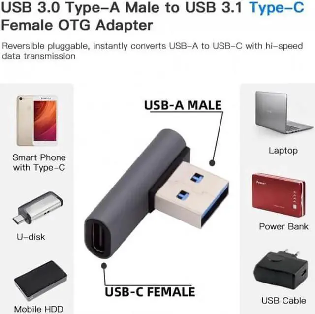 Alt view image 7 of 7 - JVFYI USB-C Type C Female Low Profile 90 Degree Left Angled to USB 3.0 A Male Data Adapter for Laptop Desktop