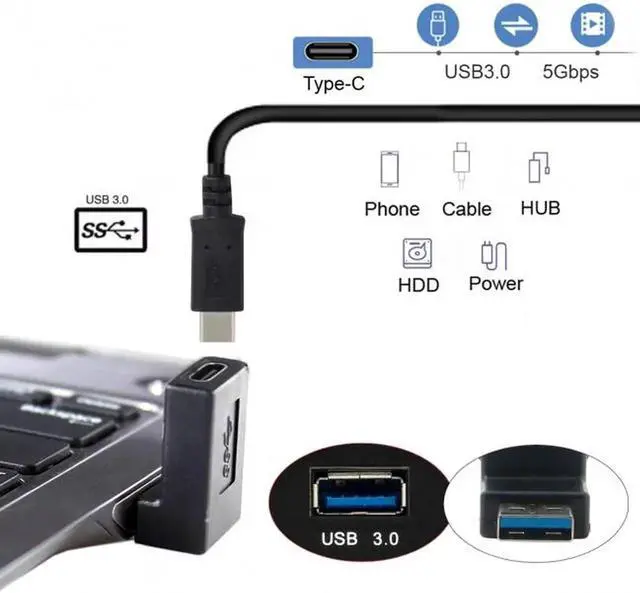 Alt view image 6 of 6 - JVFYI USB-C Type C Female 90 Degree Down Angled to USB 3.0 A Male Data Adapter for Laptop Desktop