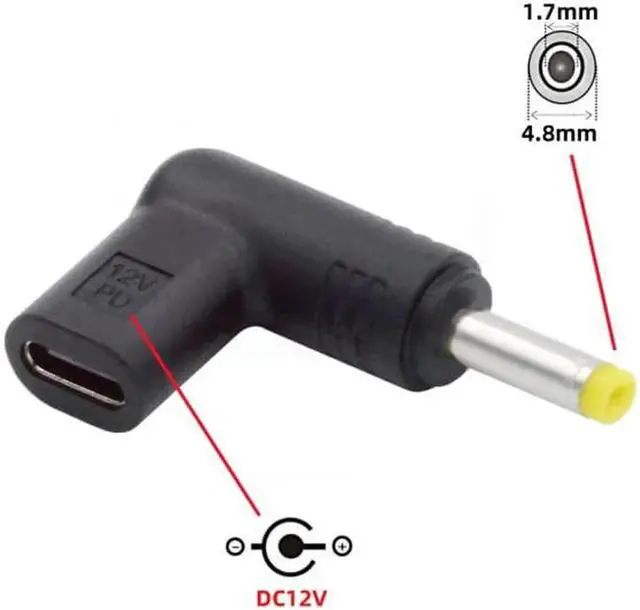 Alt view image 6 of 7 - JVFYI USB 3.1 Type C USB-C Female to DC 12V 4.8x1.7mm Plug Adapter PD Emulator Trigger 90 Degree Angled