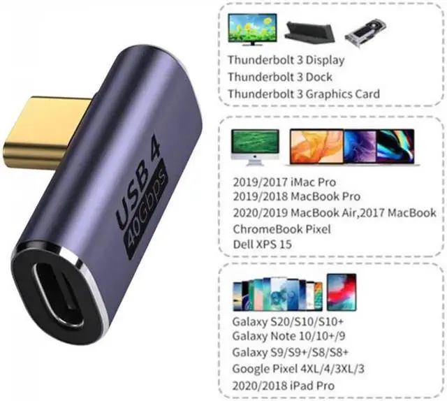 Alt view image 3 of 7 - JVFYI UC-026-UP 40Gbps USB4 Type C Male to Female 90 Degree Up Down Angled 100W Power Data 8K Video Adapter for Laptop Phone