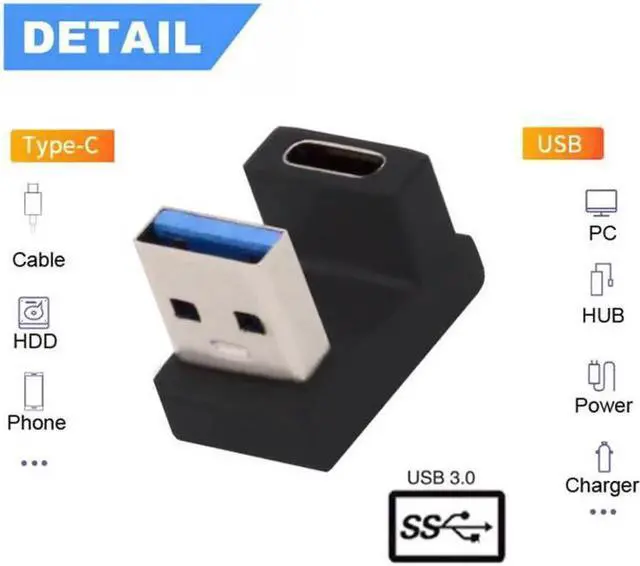 Alt view image 7 of 7 - JVFYI USB-C Type C Female Opposite U Shape Back Angled to USB 3.0 A Male Data Adapter for Laptop Desktop