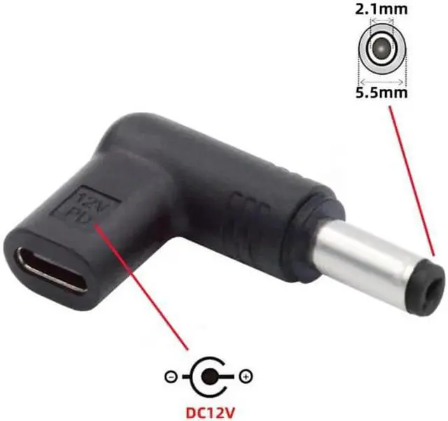 Alt view image 3 of 7 - JVFYI USB 3.1 Type C USB-C Female to DC 12V 5.5x2.1mm Plug Adapter PD Emulator Trigger 90 Degree Angled