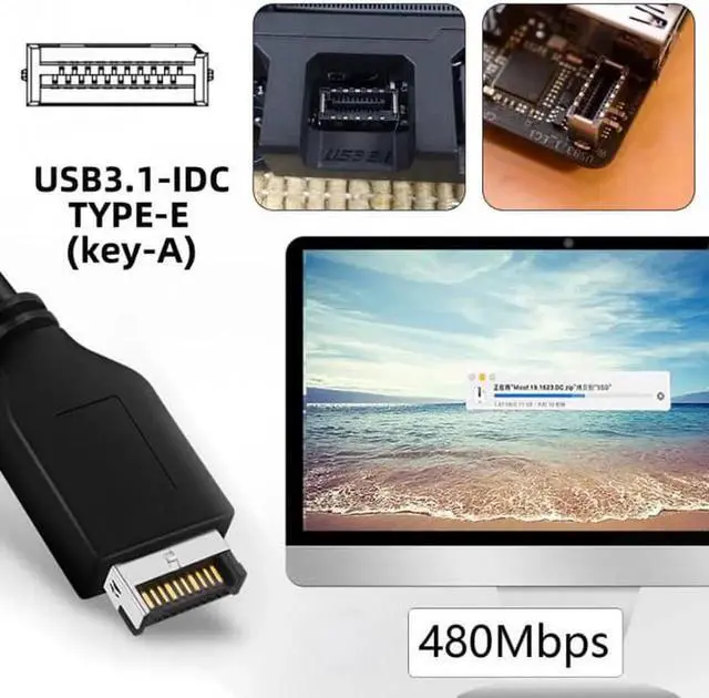 Alt view image 7 of 7 - JVFYI U2-128+UC-022 Dual USB 3.1 Front Panel Socket Key-A Type-E to USB 2.0 Type-A9Pin 10Pin Mainboard Header Male Cable Extension Adapter