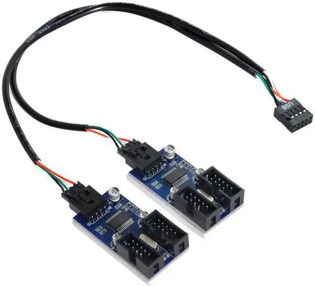 Alt view image 2 of 7 - JVFYI U2-004 9pin USB 2.0 Header 1 to 2 / 4 Female Extension Cable HUB Connector Adapter Port Multilier