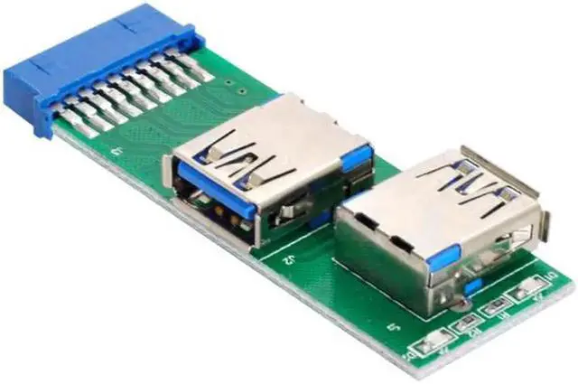 Main image of JVFYI U3-071 Dual Side USB 3.0 A Type Female to Motherboard 20Pin 19 Pin Box Header Slot Adapter PCBA with LED