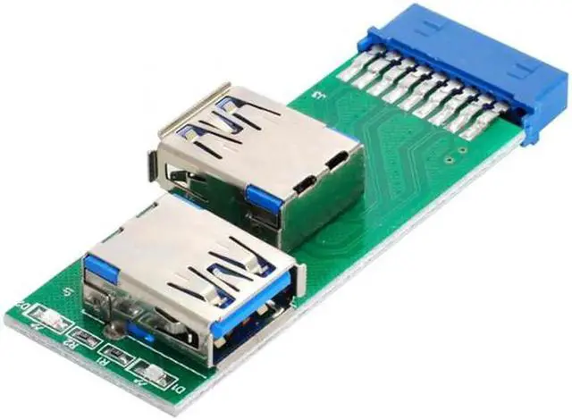 Alt view image 3 of 6 - JVFYI U3-071 Dual Side USB 3.0 A Type Female to Motherboard 20Pin 19 Pin Box Header Slot Adapter PCBA with LED