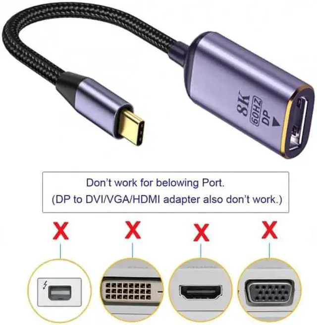 Alt view image 5 of 7 - JVFYI UC-006-D8K USB4 USB-C Type-C Source to Displayport DP Female Cable Display 8K 60HZ UHD 4K Monitor Displays