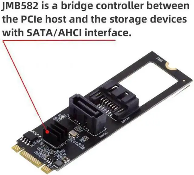 Alt view image 6 of 7 - JVFYI SA-044 NGFF Key B+M PCI Express to SATA 3.0 6Gbps Dual Ports Vertical Horizontal Adapter Converter Hard Drive Extension Card JMB582 2280
