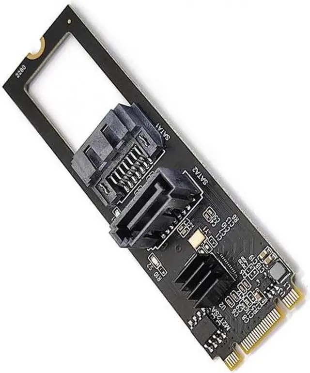 Alt view image 2 of 7 - JVFYI SA-044 NGFF Key B+M PCI Express to SATA 3.0 6Gbps Dual Ports Vertical Horizontal Adapter Converter Hard Drive Extension Card JMB582 2280