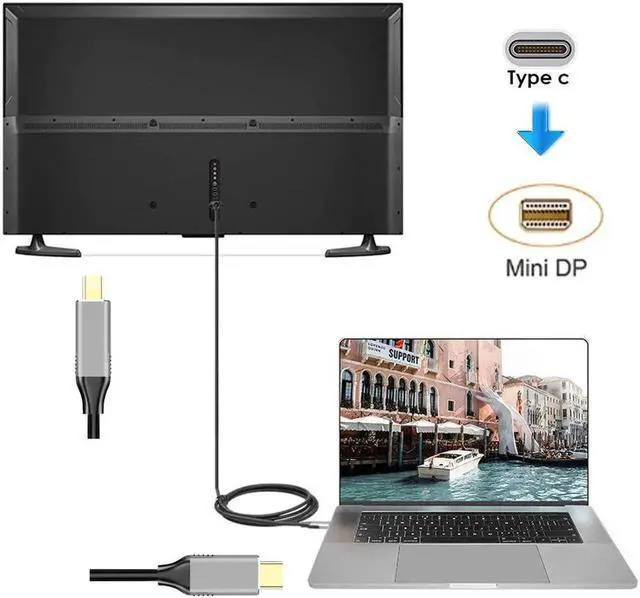 Alt view image 5 of 7 - JVFYI USB 3.1 Type C USB-C Source to Mini DisplayPort DP Displays Male 4K Monitor Cable for Laptop 1.8m