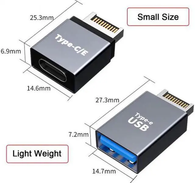 Alt view image 4 of 7 - JVFYI UC-010 2pcs USB 3.1 Front Panel Header Male Type-E to Type-AType-C USB-C Motherboard Extension Data Adapter