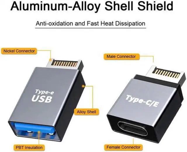 Alt view image 3 of 7 - JVFYI UC-010 2pcs USB 3.1 Front Panel Header Male Type-E to Type-AType-C USB-C Motherboard Extension Data Adapter