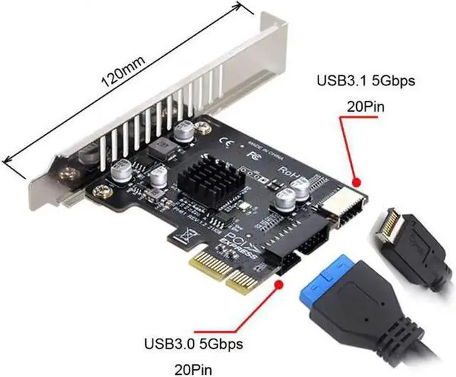 Alt view image 3 of 4 - JVFYI 5Gbps Type-E USB 3.1 Front Panel Socket & USB 2.0 to PCI-E 1X Express Card VL805 Adapter for Motherboard