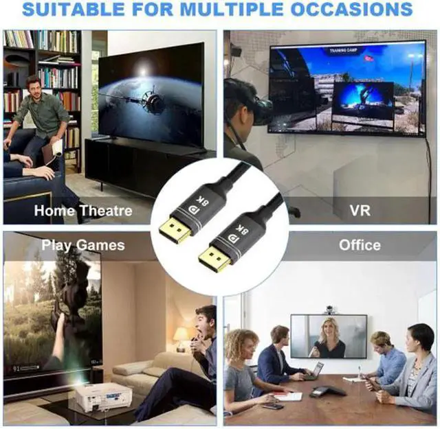 Alt view image 7 of 7 - JVFYI DisplayPort 1.4 DP to DP Cable 8K 60hz Cable Ultra-HD UHD 4K 144hz 7680*4320 for PC Laptop TV